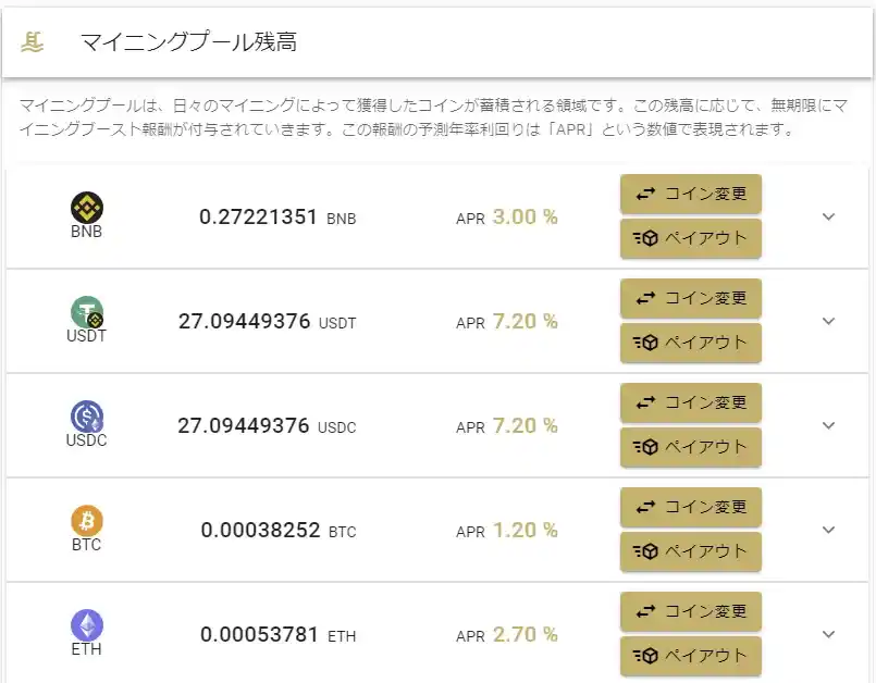 マイニングプール内コイン変換